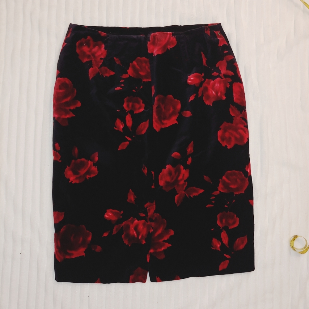 Talbots Velvet Black and Red Rose Pencil